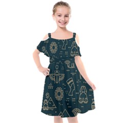 Dark-seamless-pattern-symbols-landmarks-signs-egypt -- Kids  Cut Out Shoulders Chiffon Dress by Jancukart