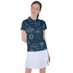 Dark-seamless-pattern-symbols-landmarks-signs-egypt -- Women s Polo Tee