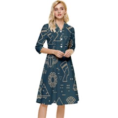 Dark-seamless-pattern-symbols-landmarks-signs-egypt -- Classy Knee Length Dress