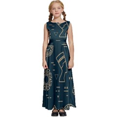 Dark-seamless-pattern-symbols-landmarks-signs-egypt -- Kids  Satin Sleeveless Maxi Dress