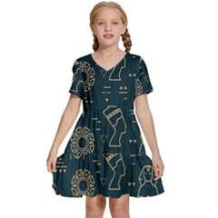 Dark-seamless-pattern-symbols-landmarks-signs-egypt -- Kids  Short Sleeve Tiered Mini Dress by Jancukart