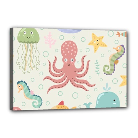 Underwater-seamless-pattern-light-background-funny Canvas 18  X 12  (stretched)