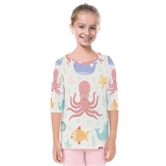 Underwater-seamless-pattern-light-background-funny Kids  Quarter Sleeve Raglan Tee