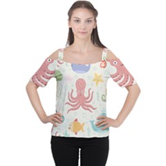 Underwater-seamless-pattern-light-background-funny Cutout Shoulder Tee