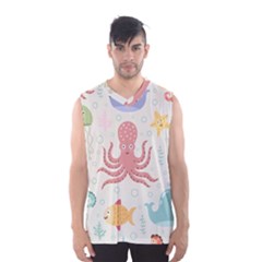 Underwater-seamless-pattern-light-background-funny Men s Basketball Tank Top