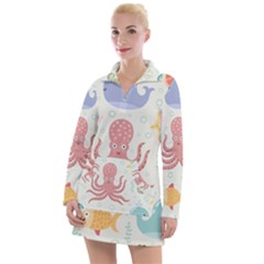 Underwater-seamless-pattern-light-background-funny Women s Long Sleeve Casual Dress by Jancukart