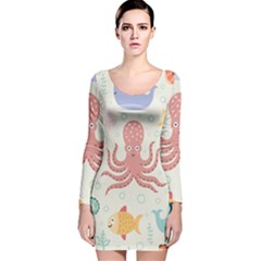 Underwater-seamless-pattern-light-background-funny Long Sleeve Velvet Bodycon Dress