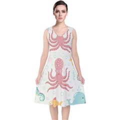 Underwater-seamless-pattern-light-background-funny V-neck Midi Sleeveless Dress  by Jancukart