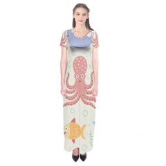 Underwater-seamless-pattern-light-background-funny Short Sleeve Maxi Dress