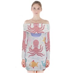 Underwater-seamless-pattern-light-background-funny Long Sleeve Off Shoulder Dress