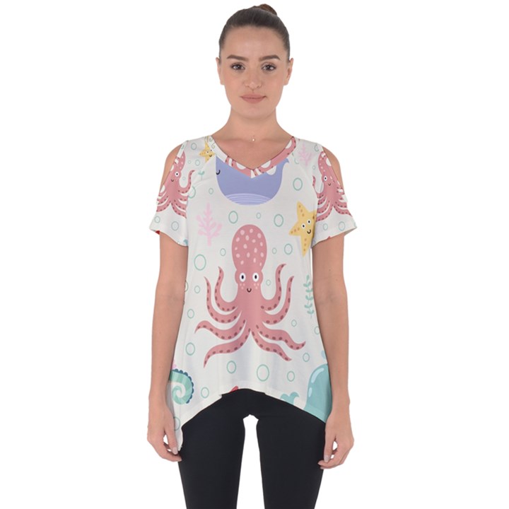 Underwater-seamless-pattern-light-background-funny Cut Out Side Drop Tee