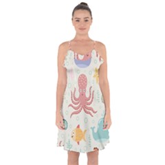 Underwater-seamless-pattern-light-background-funny Ruffle Detail Chiffon Dress