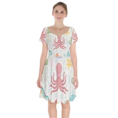 Underwater-seamless-pattern-light-background-funny Short Sleeve Bardot Dress