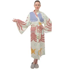 Underwater-seamless-pattern-light-background-funny Maxi Velour Kimono