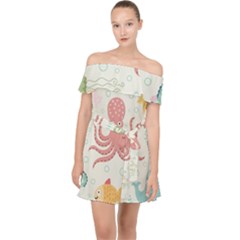 Underwater-seamless-pattern-light-background-funny Off Shoulder Chiffon Dress