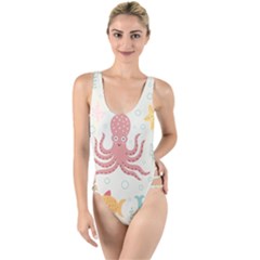 Underwater-seamless-pattern-light-background-funny High Leg Strappy Swimsuit