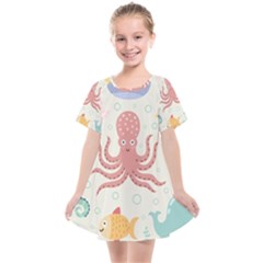 Underwater-seamless-pattern-light-background-funny Kids  Smock Dress by Jancukart