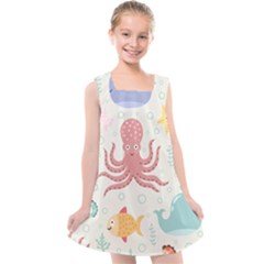 Underwater-seamless-pattern-light-background-funny Kids  Cross Back Dress by Jancukart