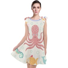 Underwater-seamless-pattern-light-background-funny Tie Up Tunic Dress