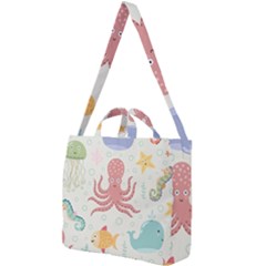 Underwater-seamless-pattern-light-background-funny Square Shoulder Tote Bag