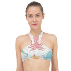 Underwater-seamless-pattern-light-background-funny High Neck Bikini Top by Jancukart