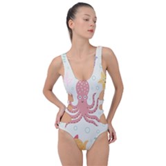 Underwater-seamless-pattern-light-background-funny Side Cut Out Swimsuit