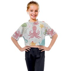 Underwater-seamless-pattern-light-background-funny Kids Mock Neck Tee