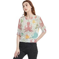 Underwater-seamless-pattern-light-background-funny Quarter Sleeve Blouse