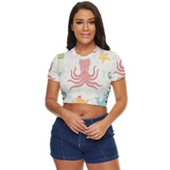 Underwater-seamless-pattern-light-background-funny Side Button Cropped Tee