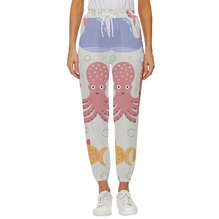 Underwater-seamless-pattern-light-background-funny Cropped Drawstring Pants