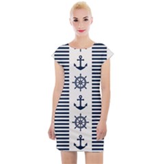 Nautical-seamless-pattern-vector-illustration Cap Sleeve Bodycon Dress