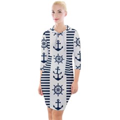 Nautical-seamless-pattern-vector-illustration Quarter Sleeve Hood Bodycon Dress