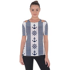 Nautical-seamless-pattern-vector-illustration Shoulder Cut Out Short Sleeve Top by Jancukart