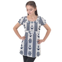 Nautical-seamless-pattern-vector-illustration Puff Sleeve Tunic Top