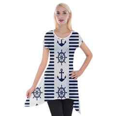 Nautical-seamless-pattern-vector-illustration Short Sleeve Side Drop Tunic