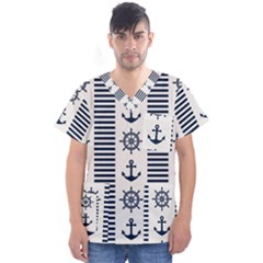 Nautical-seamless-pattern-vector-illustration Men s V-neck Scrub Top