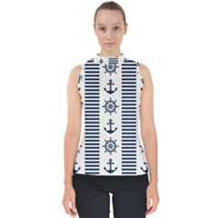 Nautical-seamless-pattern-vector-illustration Mock Neck Shell Top