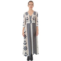 Nautical-seamless-pattern-vector-illustration Button Up Boho Maxi Dress