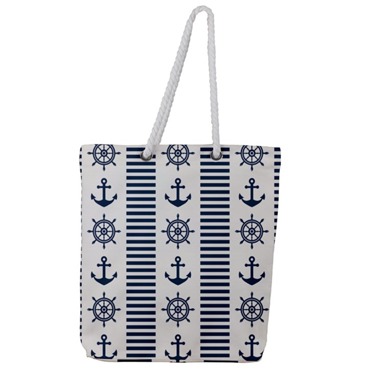 Nautical-seamless-pattern-vector-illustration Full Print Rope Handle Tote (Large)