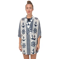 Nautical-seamless-pattern-vector-illustration Half Sleeve Chiffon Kimono