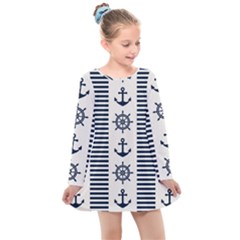 Nautical-seamless-pattern-vector-illustration Kids  Long Sleeve Dress