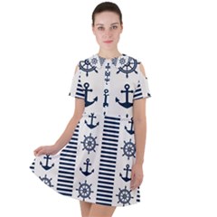 Nautical-seamless-pattern-vector-illustration Short Sleeve Shoulder Cut Out Dress 