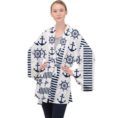 Nautical-seamless-pattern-vector-illustration Long Sleeve Velvet Kimono 