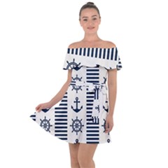 Nautical-seamless-pattern-vector-illustration Off Shoulder Velour Dress