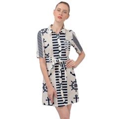 Nautical-seamless-pattern-vector-illustration Belted Shirt Dress