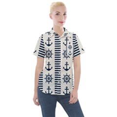 Nautical-seamless-pattern-vector-illustration Women s Short Sleeve Pocket Shirt