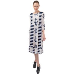 Nautical-seamless-pattern-vector-illustration Ruffle End Midi Chiffon Dress