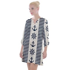 Nautical-seamless-pattern-vector-illustration Open Neck Shift Dress