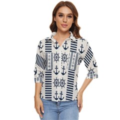 Nautical-seamless-pattern-vector-illustration Women s Quarter Sleeve Pocket Shirt