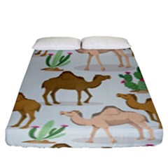 Camels-cactus-desert-pattern Fitted Sheet (king Size) by Jancukart